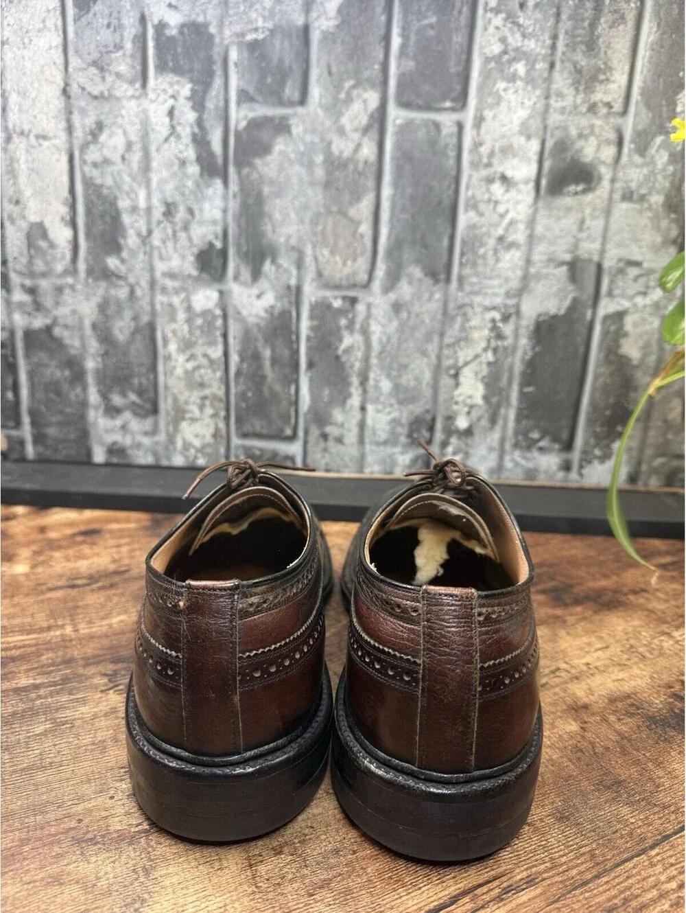 Vintage Mens Brown Pebbled Leather Longwing Brogue Wingtip Shoes Size 8 C